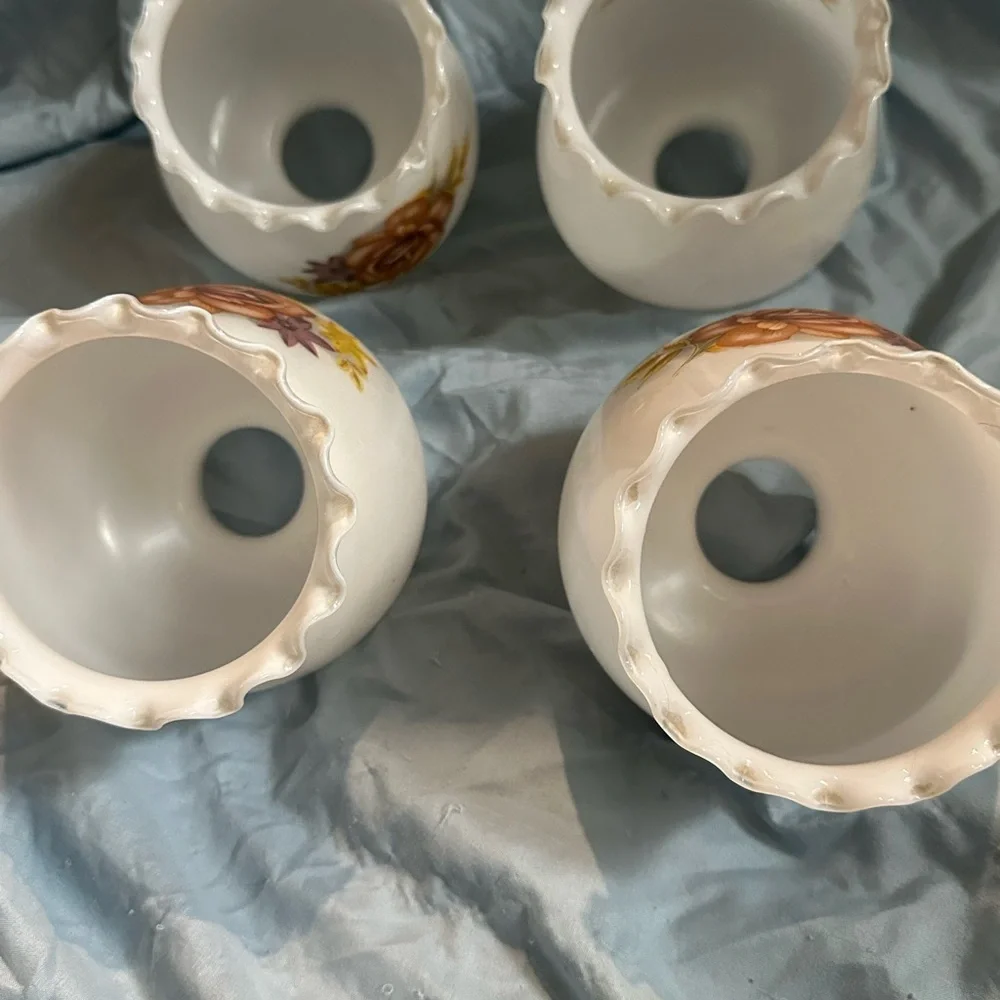 4 Vintage Floral White Glass Lamp Covers